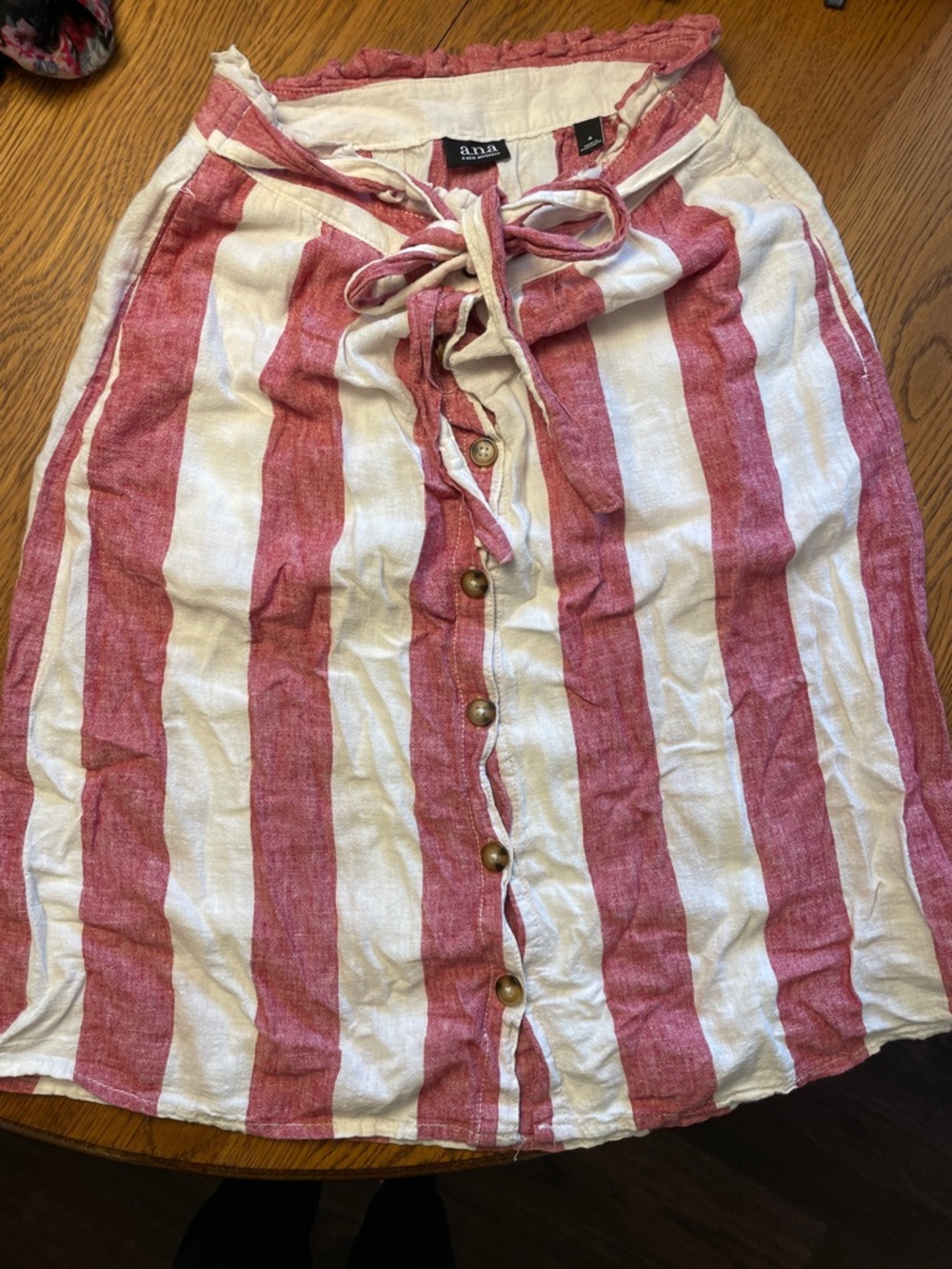 ANA Striped Button-Front Skirt in Red and White